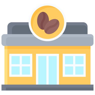 Kahve çekirdeği simgesi olan kahve dükkanı, vektör illüstrasyonu.