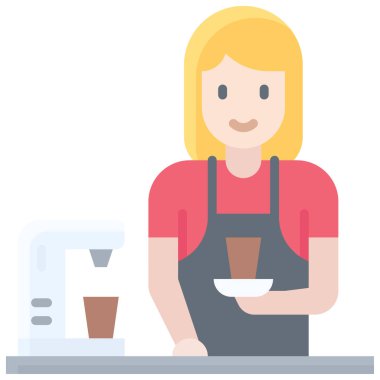 Barista kız ikonu, kahve dükkanı bağlantılı vektör illüstrasyonu