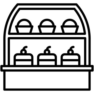 Fırın vitrini simgesi, kahve dükkanı illüstrasyonuyla ilgili.