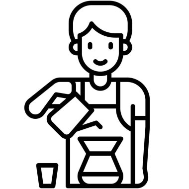 Kahveci çocuk ikonu, kahve dükkanı bağlantılı vektör çizimi