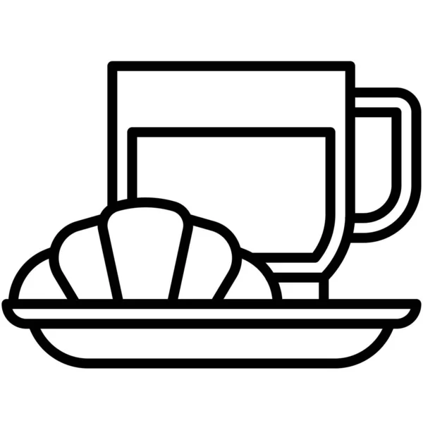 Koffiecup Met Croissant Icoon Koffie Winkel Gerelateerde Vector Illustratie — Stockvector