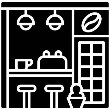 Kahve barı ikonu, kahve dükkanı illüstrasyonu