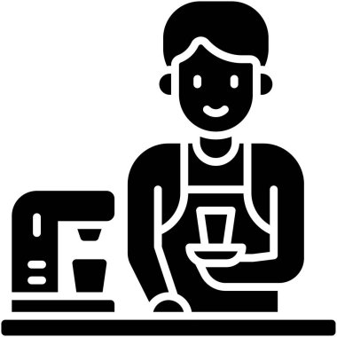 Kahveci çocuk ikonu, kahve dükkanı bağlantılı vektör çizimi