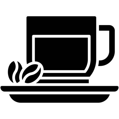 Kahve çekirdeği ikonlu kahve fincanı, kahve dükkanı illüstrasyonlu.