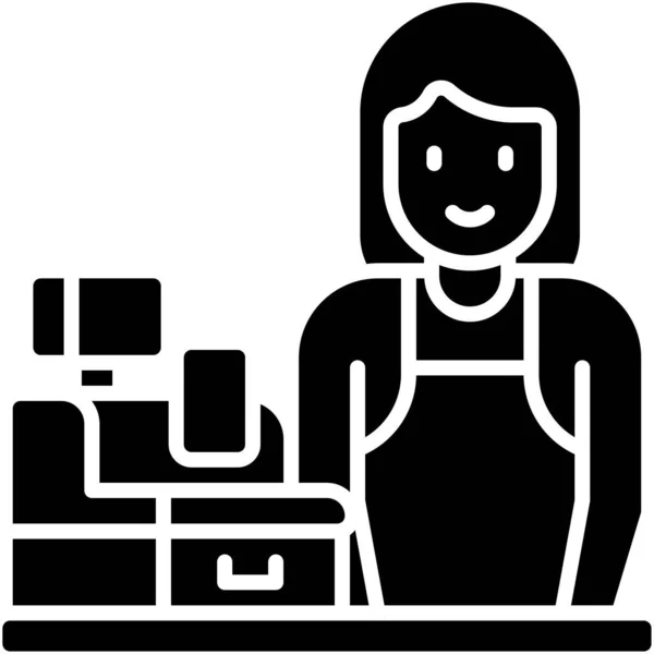 Icona Della Cassiera Femminile Illustrazione Vettoriale Relativa Alla Caffetteria — Vettoriale Stock