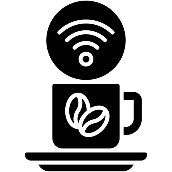 Tazza Caffè Con Icona Del Segno Wifi Illustrazione Vettoriale Relativa — Vettoriale Stock