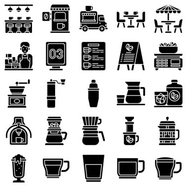 Kahve dükkanı katı simge kümesi 2, vektör illüstrasyonu
