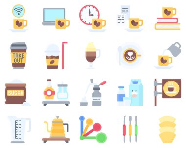 Kafe düz simge kümesi 4, vektör illüstrasyonu