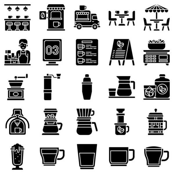 Set Icone Solide Caffetteria Illustrazione Vettoriale — Vettoriale Stock