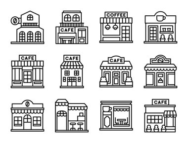 Kafe ve kafe çizgisi simgesi kümesi 4, vektör illüstrasyonu