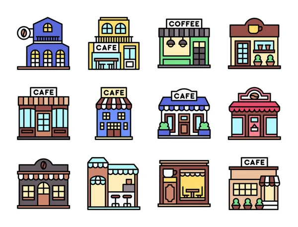咖啡店和咖啡店填充图标集4 矢量插图 — 图库矢量图片