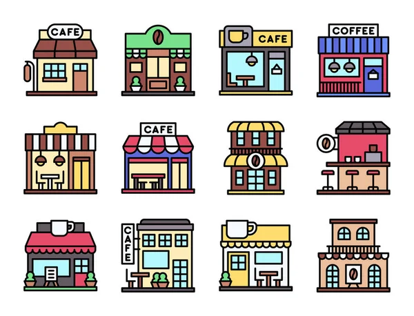Coffee Shop Cafe Filled Icon Set Vector Illustration — Stock Vector