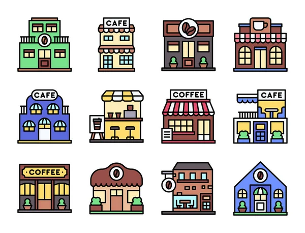 Coffee Shop Cafe Filled Icon Set Vector Illustration — Stock Vector
