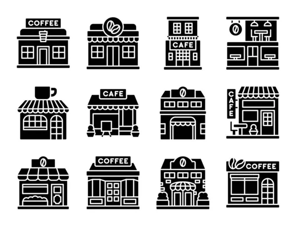 Kawiarnia Kawiarnia Stały Zestaw Ikon Ilustracja Wektor — Wektor stockowy