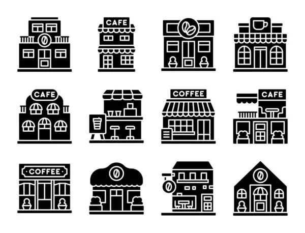 Kawiarnia Kawiarnia Stały Zestaw Ikon Ilustracja Wektor — Wektor stockowy