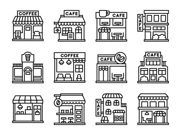 Kawiarnia Kawiarnia Linia Ikona Zestaw Ilustracja Wektor — Wektor stockowy