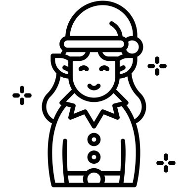 Elf kızı Noel Baba simgesi, Xmas bağlantılı vektör illüstrasyonu