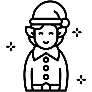 Elf çocuk Noel Baba simgesi, Xmas bağlantılı vektör illüstrasyonu