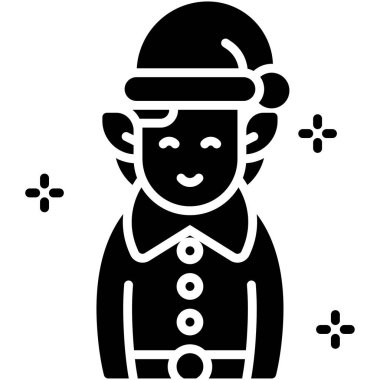 Elf çocuk Noel Baba simgesi, Xmas bağlantılı vektör illüstrasyonu