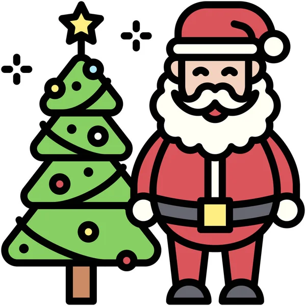Weihnachtsmann Mit Weihnachtsbaum Ikone Weihnachtsbezogene Vektorillustration — Stockvektor