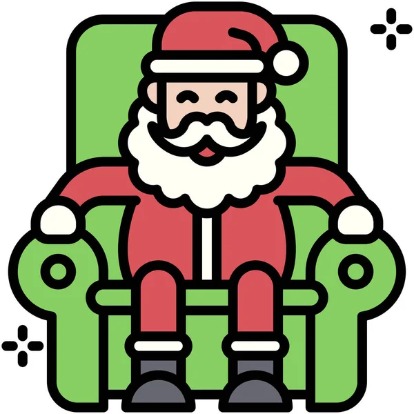 圣诞老人坐在沙发图标上 圣诞节相关的矢量插图 — 图库矢量图片