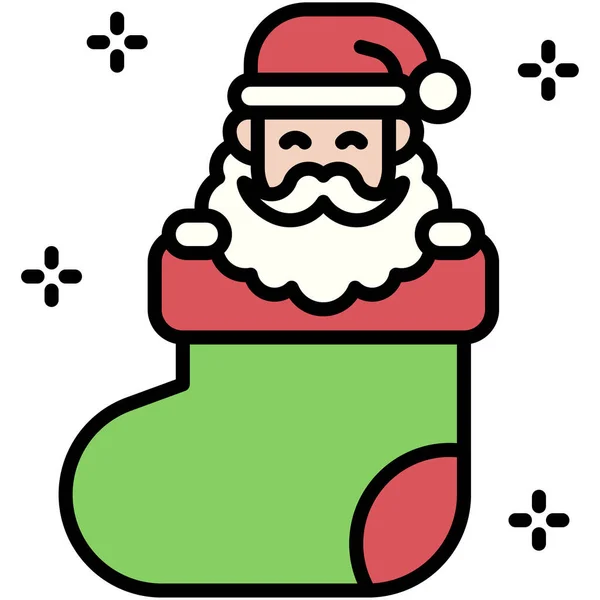 大袜子图标中的圣诞老人 与圣诞节相关的矢量插图 — 图库矢量图片