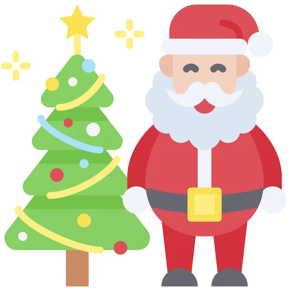 Weihnachtsmann Mit Weihnachtsbaum Ikone Weihnachtsbezogene Vektorillustration — Stockvektor