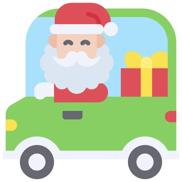 Weihnachtsmann Steuer Auto Ikone Xmas Bezogene Vektor Illustration — Stockvektor