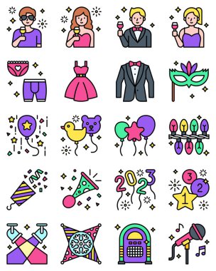 Gerçekleşen yeni yıl simgesi seti, vektör illüstrasyonu