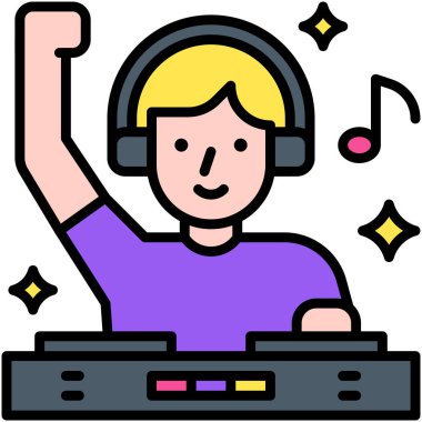 DJ çocuk simgesi, yeni yıl gerçekleştirilmiş vektör illüstrasyonu