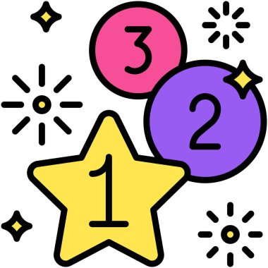 Geri sayım balonu simgesi, yeni yıl gerçekleştirilmiş vektör illüstrasyonu