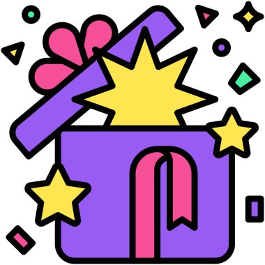 Sürpriz kutu simgesi, yeni yıl gerçekleştirilmiş vektör illüstrasyonu