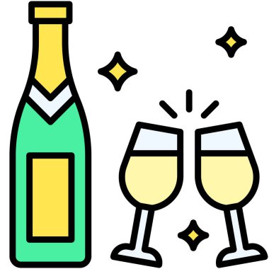 Şampanya ikonu, yeni yıl gerçekleştirilmiş vektör illüstrasyonu