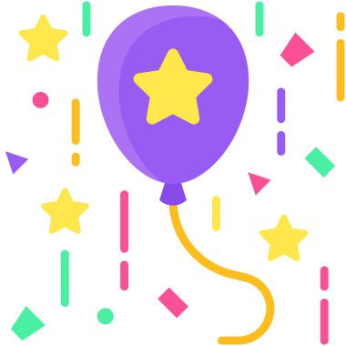 Balon ve konfeti simgesi, yeni yıl gerçekleştirilmiş vektör illüstrasyonu