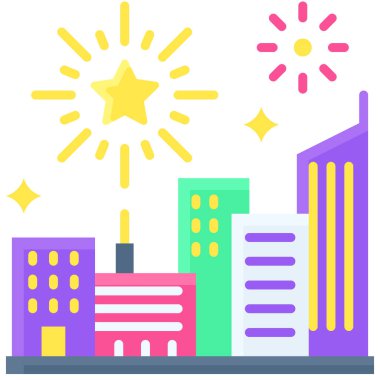 Şehir merkezi simgesi, yeni yıl gerçekleştirilmiş vektör illüstrasyonu