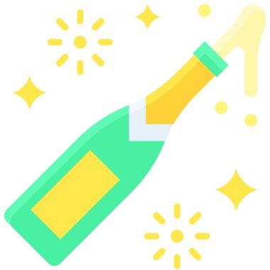 Şampanya şişesi simgesi, yeni yıl gerçekleştirilmiş vektör illüstrasyonu