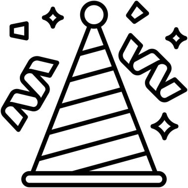 Parti şapka simgesi, yeni yıl gerçekleştirilmiş vektör illüstrasyonu