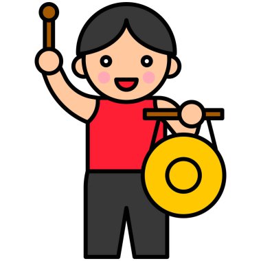 Man hitting gong icon, Lion dance related vector illustration