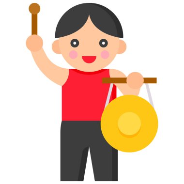 Man hitting gong icon, Lion dance related vector illustration
