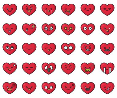 Heart emoji filled icon set 2, vector illustration