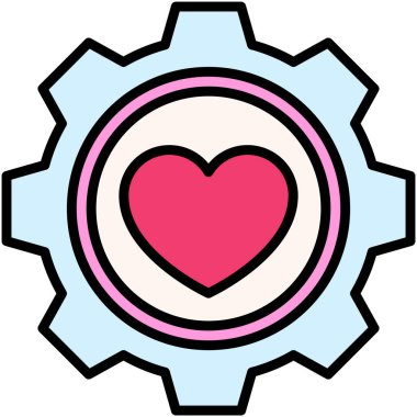 Gear with heart in center icon, Valentines day related vector illustration