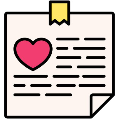 Note icon, Love and heart vector illustration