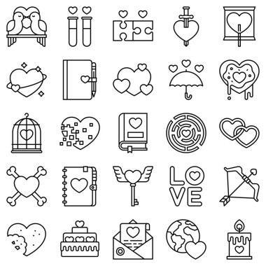 Love and heart line icon set 2, vector illustration