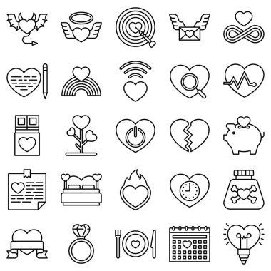 Love and heart line icon set, vector illustration