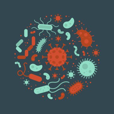 Virus and bacteria round design, flat style vector illustration