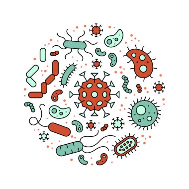 Virus and bacteria round design, filled style vector illustration