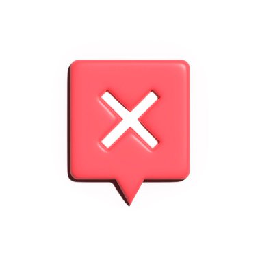 3d rendering x cross in square speech balloon icon