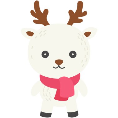 Ren geyiği eşarp takıyor, hayvan karalama vektörü çizimi yapıyor.