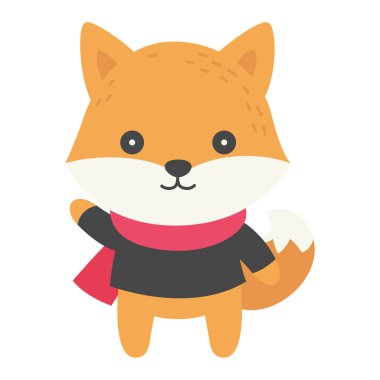 Tilki süveter ve eşarp giyiyor, Kış hayvanı karalama vektör çizimi