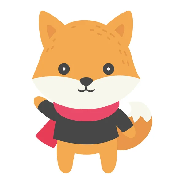 Fox Wearing Sweater Scarf Winter Animal Doodle Vector Illustration — Stock Vector